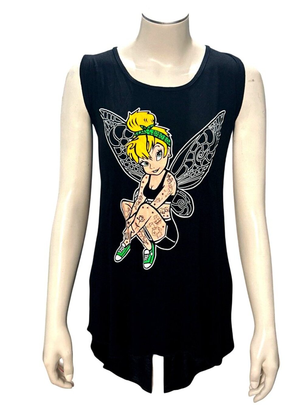 Tattoo Fairy Black XL Graphic Backless Tank Top Trendy Casual Y2K City Street St